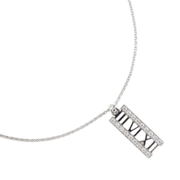 TIFFANY&Co. Atlas open bar Necklace K18 white gold/diamond 6.6g Women - Picture 1 of 8